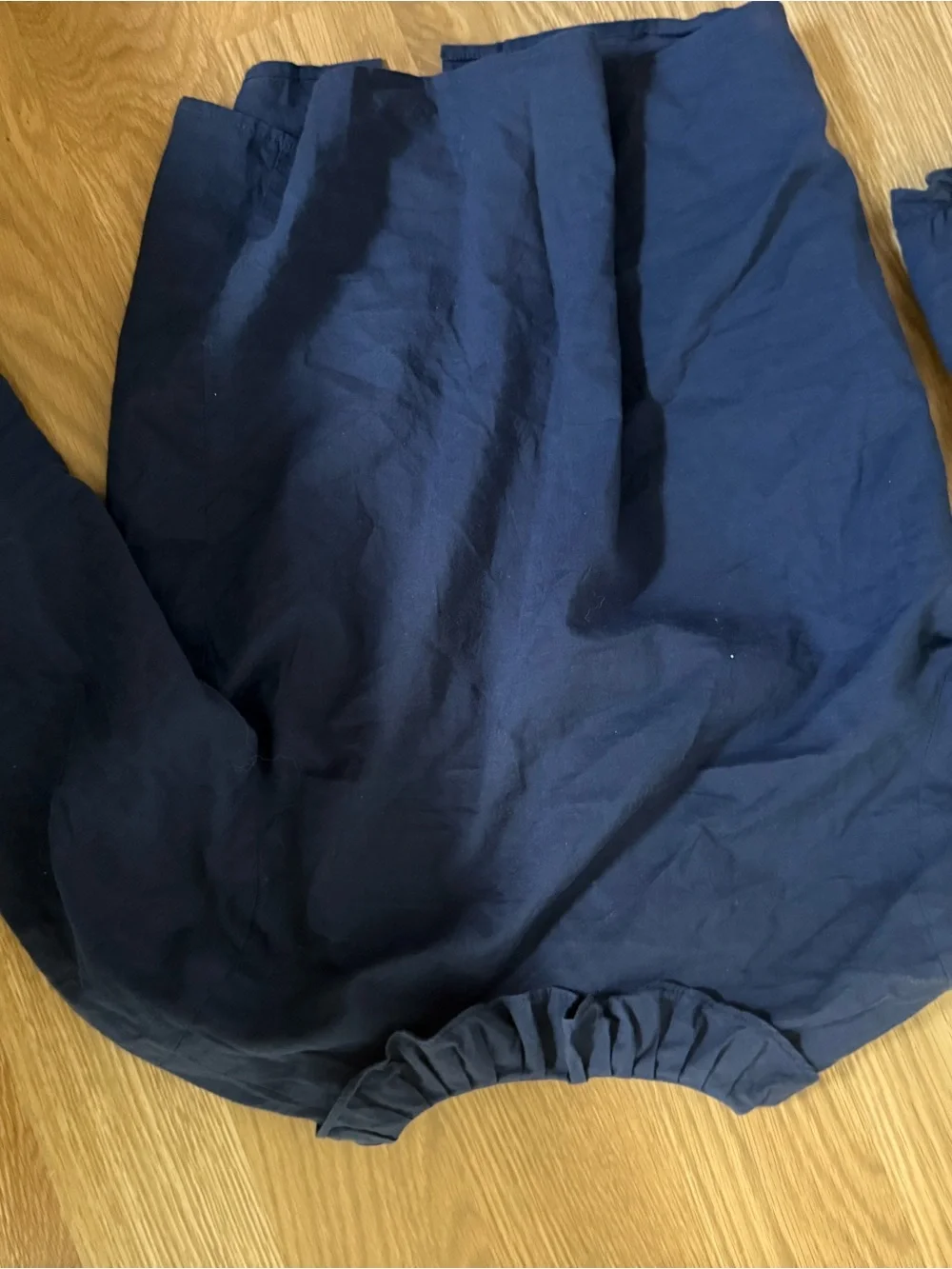 Olive Juice Beand Navy Ruffle Collar Button-Front Blouse